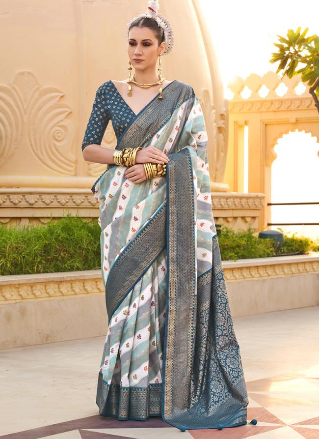 Silk Blue  Casual Wear Printed Saree